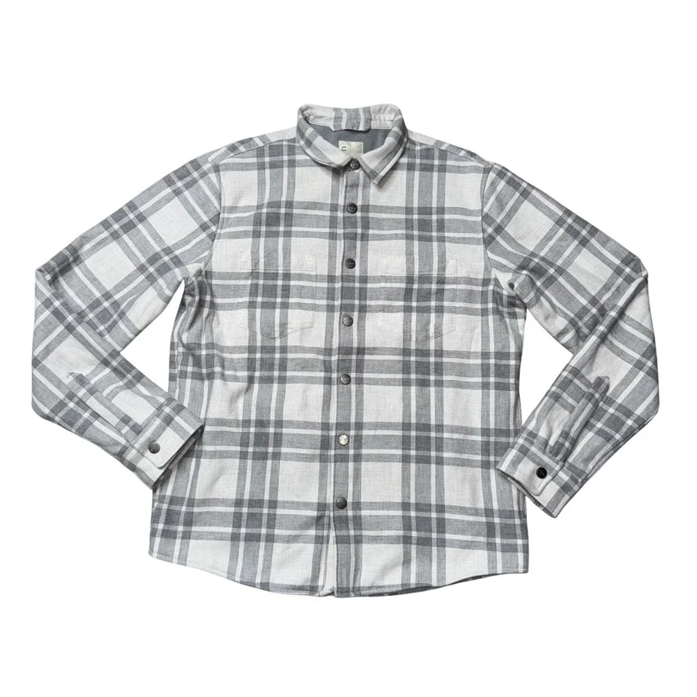 Vuori Range Shirt‎ Jacket Mens Medium Gray Plaid Excellent Snap Button Shacket